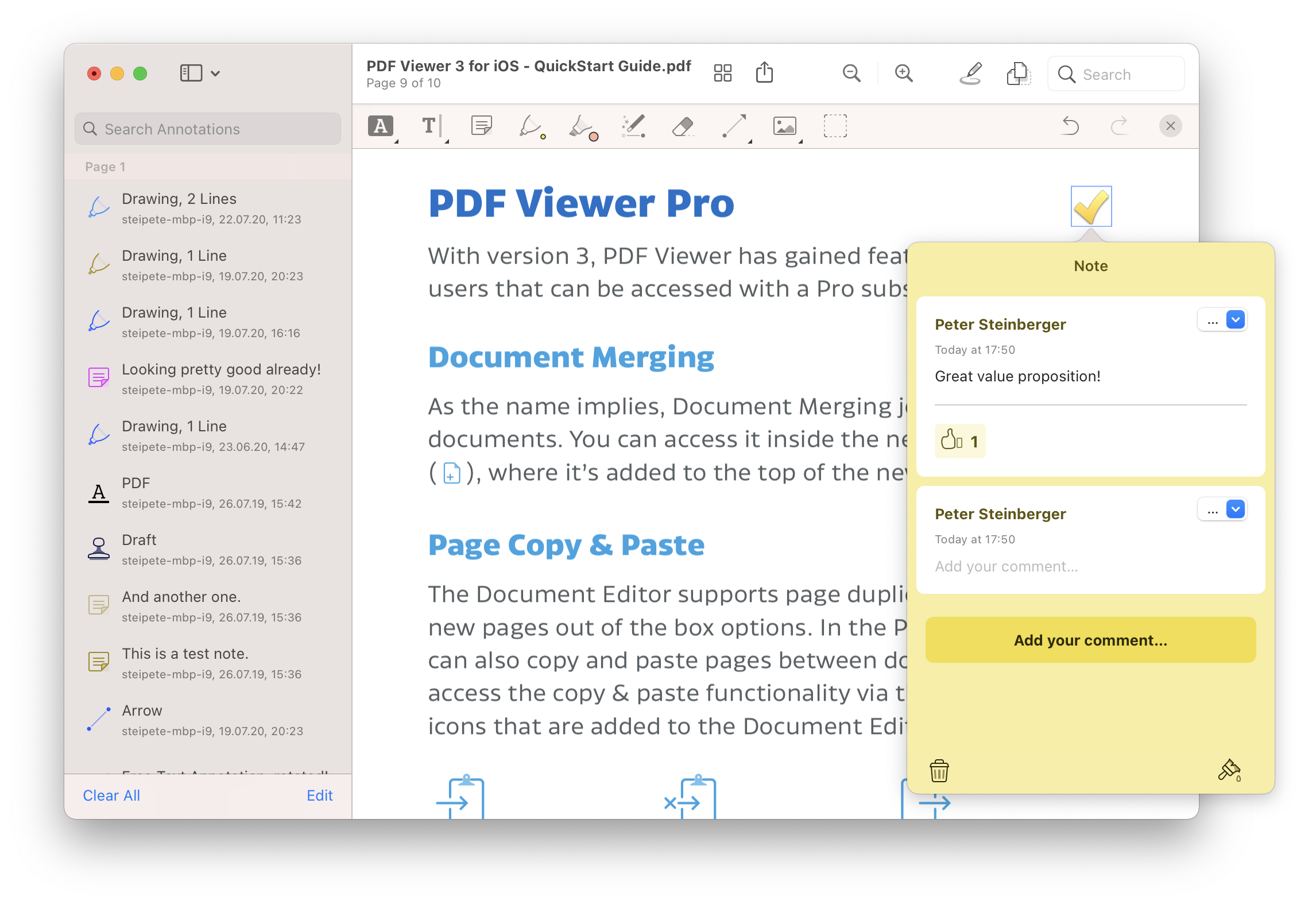PDF Viewer with an open note annotation