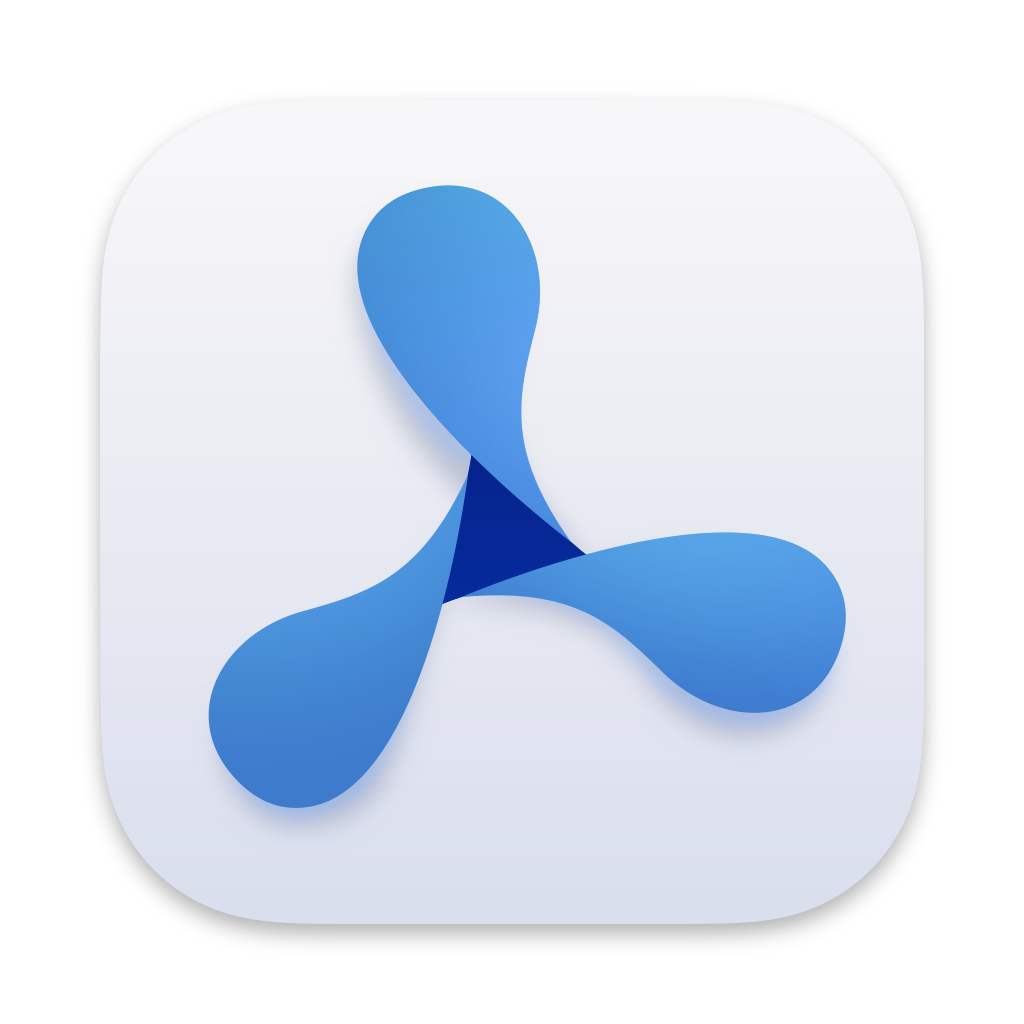 New PDF Viewer for Mac app icon, showing a three-pronged blue shape on a white background.